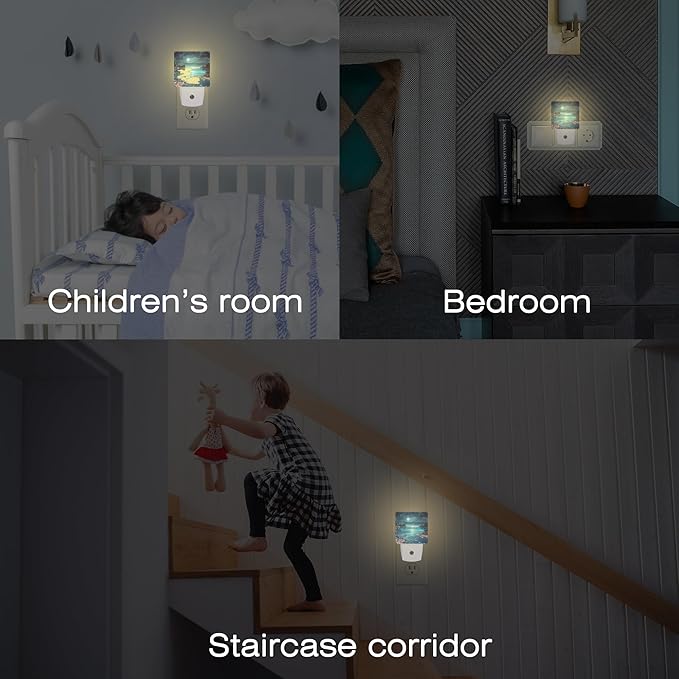 Full Moon and Sparkling Lake Night Light Plug into Wall, Magical Beach Dusk to Dawn Night Light, 0.5w Energy Saving Sleep Friendly Nightlights for Kids Boys Girls Home Decor