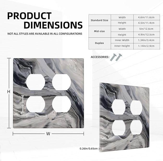 Grey And White Marble Abstract Art Print Outlet Covers 2 Gang Double Duplex Decorative Light Switch Covers Electrical Wallplates Socket Faceplate for Bathroom Kitchen Decor