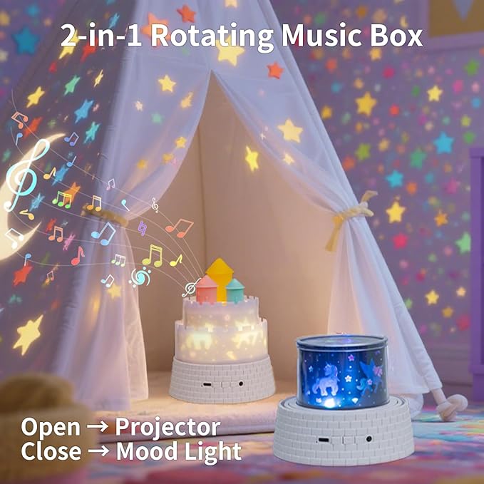 Carousel Kids Projector Night Light, 12 Music+23 Films, Rechargeable 1800mah Light Projector for Kid Room, 360 Rotating Night Light for Kids with Remote Timer, Princess Lamp for Girls Bedroom
