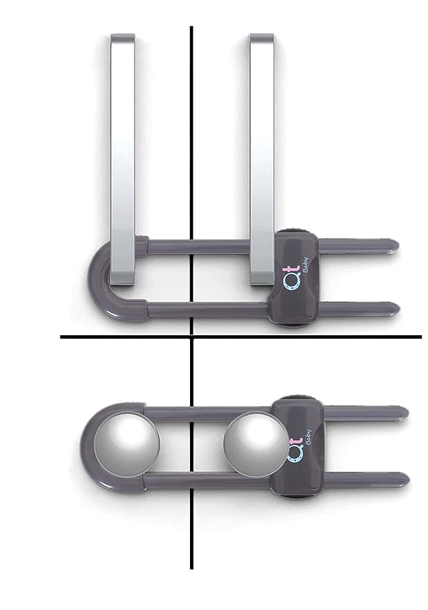 QT BABY Baby Proofing Cabinet Locks Adjustable U Shaped Baby Safety Latches for Drawers, Fridge, Closet Modern Baby Proofing Cabinet Lock with Extra Secure Lock Buttons (Pack of 6, Thunder Grey)