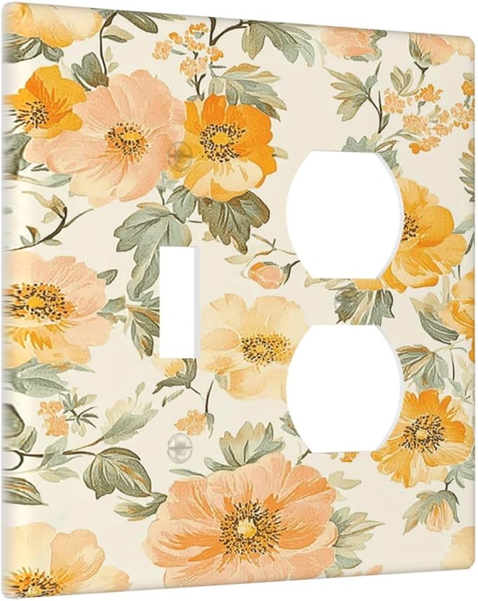 Outlet Covers Vintage Floral Pastel Flower Pattern 1 Toggle 1 Duplex Switch Plate Covers Electrical Light Switch Cover Plate Decorative Wall Plate Socket Cover for Bedroom Cabin Decor