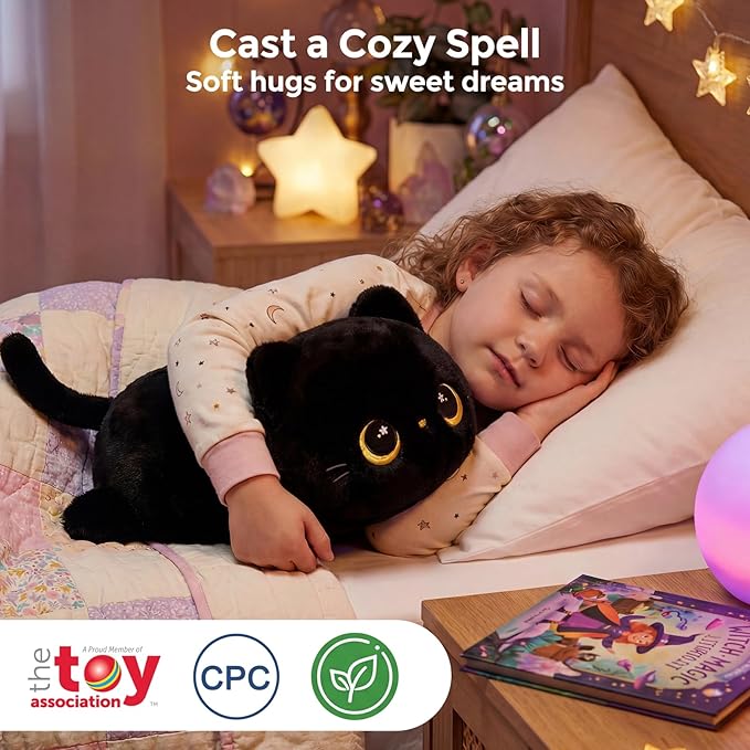 Mewaii Cute Black Cat Plush Pillow, Kawaii Plushies Black Cat Stuffed Animals, Squishy Plushies, Cuddle Plush Pillow for Kids & Girls (13 Inch)