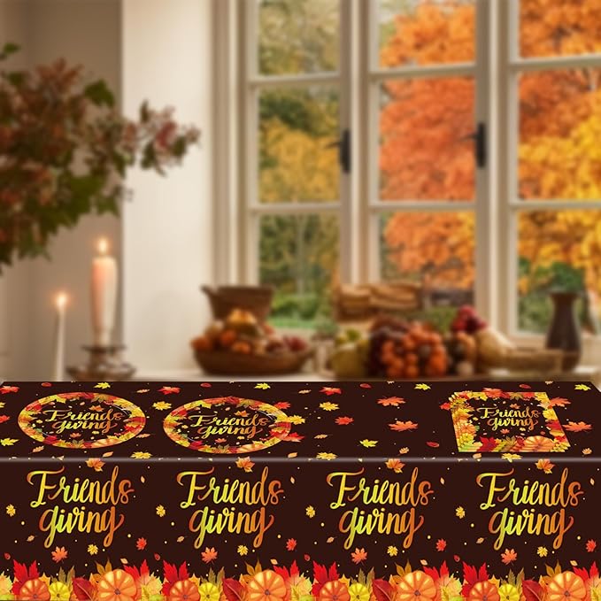 41 PCS Fall theme Thanksgiving Party Supplies Kit,Happy Friendsgiving Tableware Include Dessert Plates, Napkins,Tablecloth Autumn Harvest Disposable Dinnerware For Autumn Thanksgiving Party