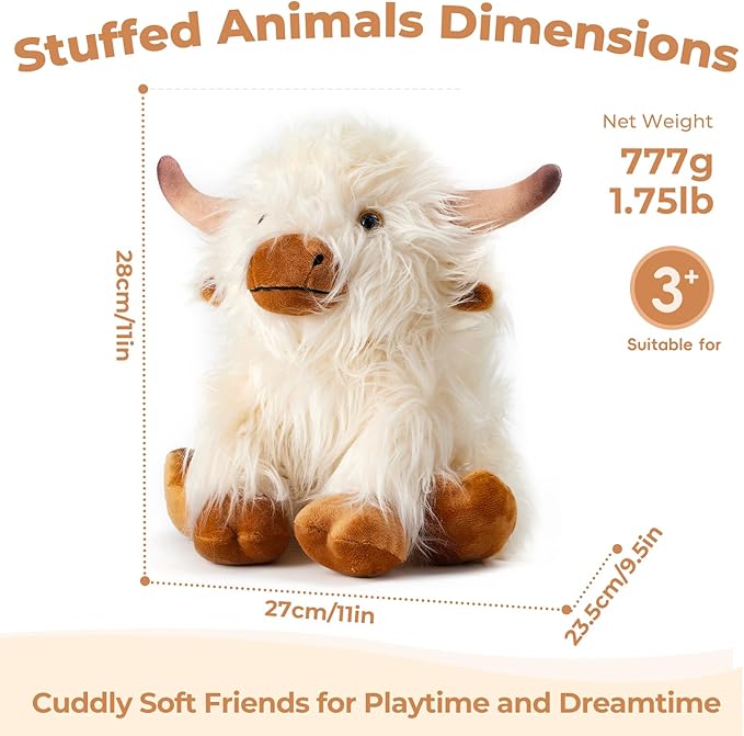 White Highland Cow Microwavable Weighted Stuffed Animals,Lavender Scented Heating Pad for Period Cramps&Pain&Warm,Heatable&Coolable Companion Plushies Toys Gifts for Kids Women