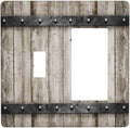 Western Barn Rustic Vintage Brown Grey Wood 2 Gang Combo Device 1-Toggle 1-Decorator/GFCI Combo Outlet Light Switch Cover Kitchen Cabin Retro Wooden Combo Two Gang Combination Rocker Wall Plate