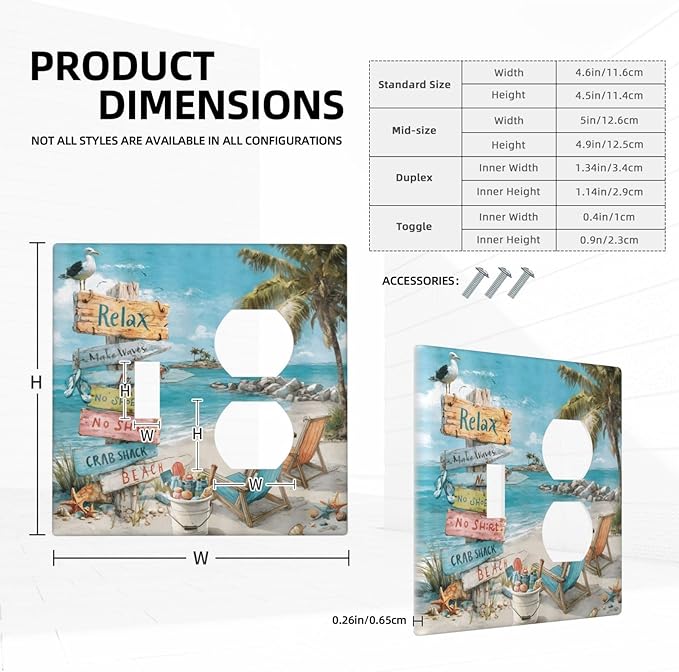 Ocean Beach Tropical Palm Tree Coastal Seaside Wallplates 1 Toggle 1 Duplex Switch Plate Electrical GFCI Faceplate Decorative Light Switch Covers for Kids Room Living Room Decor