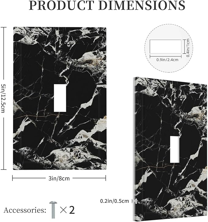 Black Marble Patterns Low Key Luxurious Decorative Light Switch Cover 1 Gang Single Toggle Device Electrical Faceplate Switchplates Decorator Outlet Wall Plate for Bathroom Kitchen Decor