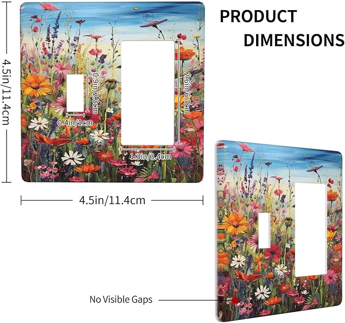Colorful Wildflowers Painting Floral Flower Outlet Covers 1 Toggle 1 Rocker Combination Decorative Wall Plate Electrical Switch Plates Light Switch Cover Plate for Bedroom Living Room Decor