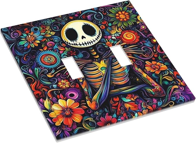 Decorative Switch Plates Colorful Flowers Abstract Skull 2 Gang Double Toggle Outlet Light Switch Cover Wall Plate Electrical Faceplate For Home Living Room Decor