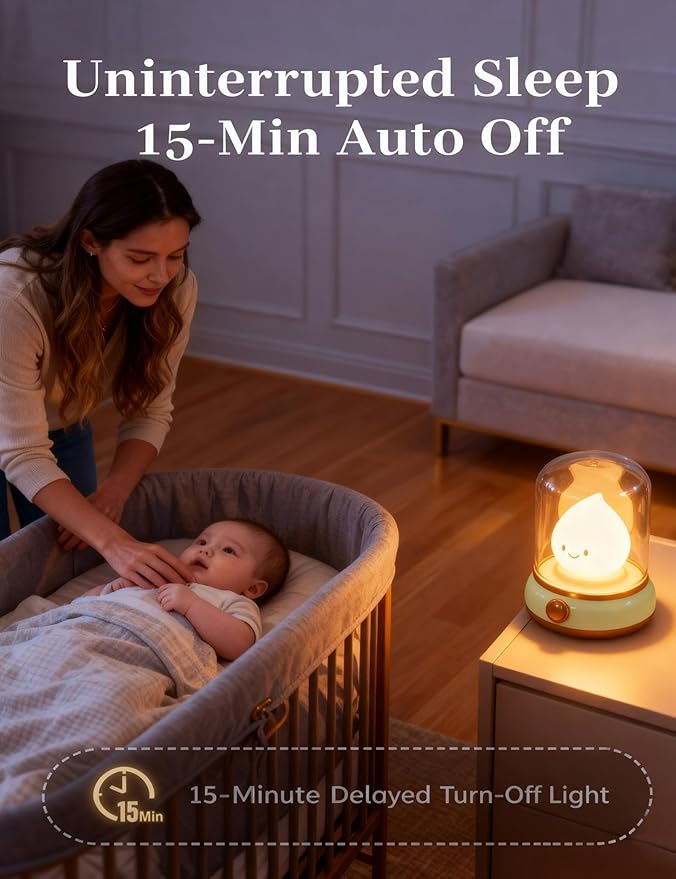 Smiley Night Light, Rechargeable Bedside Lamp with Timer & Dimmable Candle Flame, Portable LED Light for Baby Nursery, Bedroom, Camping - Cute Desk Decor & Gift