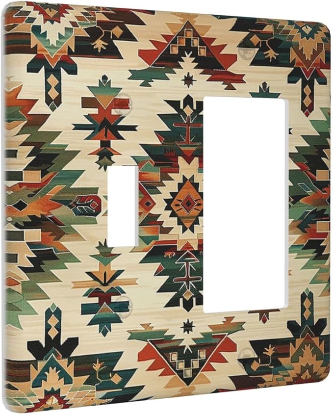Outlet Covers Southwest Rustic American Indian Aztec Boho 1 Toggle 1 Rocker Combination Decorative Wall Plate Electrical Switch Plates Light Switch Cover Plate for Bed Room living Room