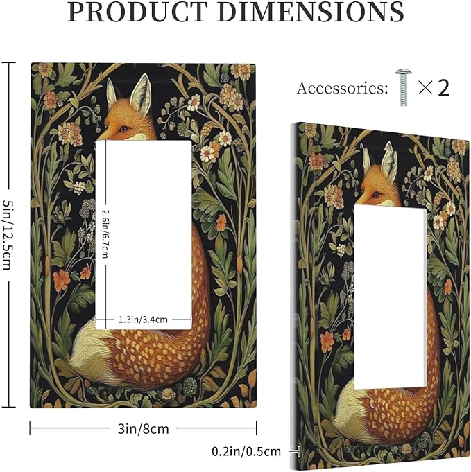 Fox Morris Plants Flowers Vine Colorful Floral Decorative Outlet Covers 1 Gang Single Rocker Light Switch Cover Plate Wall Plates Gfci Faceplate For Bed Room Living Room Decor