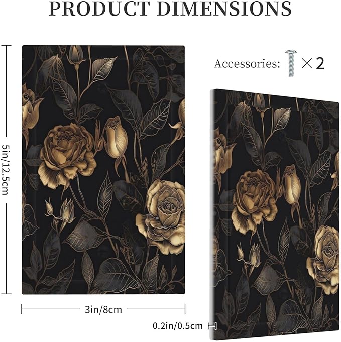 Black Floral Dark Vintage Gold Rose Flower Light Switch Cover Plate 1 Gang No Device Blank Electrical Wall Plates Faceplate Decorative Switch Plate Covers for Bedroom Living Room Decor