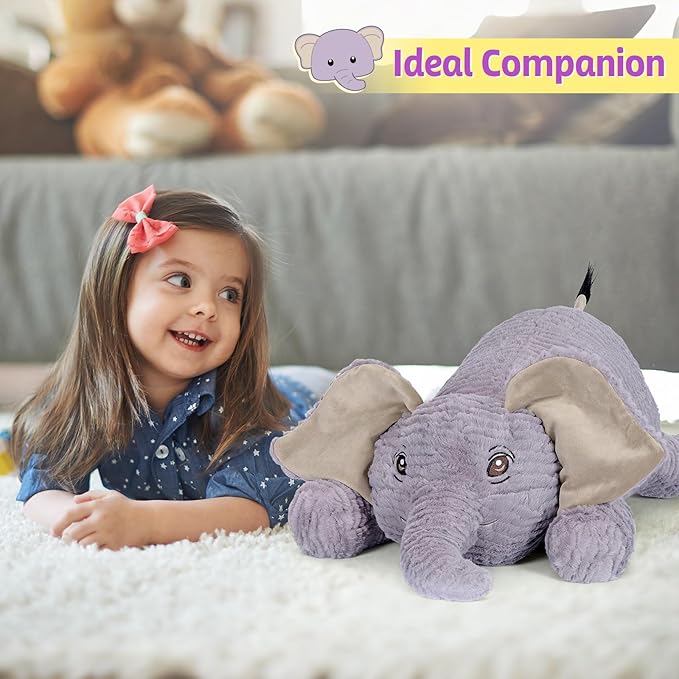 PEACH CAT 25.6 inch 5 lbs Elephant Weighted Stuffed Animals Realistic Elephant Plush Large Plushies Toys Body Pillow Gifts for Kids Adults