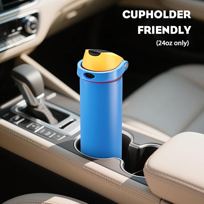 POWCAN 24 oz Insulated Water Bottle with Straw: 2-in-1 with Push-Button Spout & Quick-Flip Straw, Leakproof, Cold 24Hrs, Fits Car Cup Holder, Stainless Steel Cup for Sports, Outdoors (Sailor Quack)