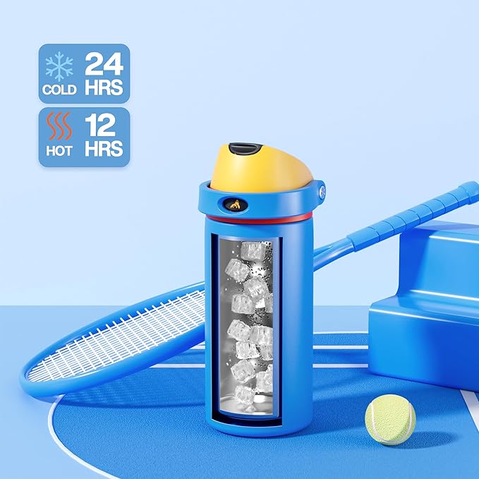 POWCAN 18 oz Insulated Water Bottle with Straw: 2-in-1 with Push-Button Spout & Quick-Flip Straw, Leakproof, Cold 24Hrs, Fits Car Cup Holder, Stainless Steel Cup for Sports, Outdoors (Sailor Quack)