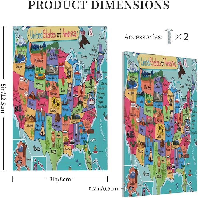 American Map 1 Gang Light Switch Cover No Decive Blank Wall Plate Decorative for Teen Kids Boys Bathroom Home Bedroom Art Panel Decorate 5" x 3