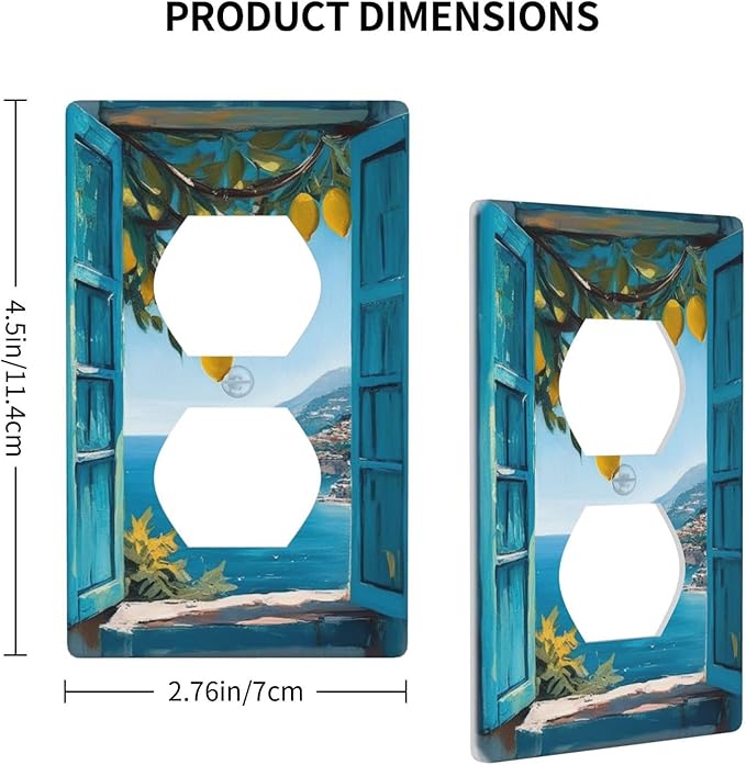 Decorative Art Light Switch Covers Seaside Window with Lemons 1 Gang Single Duplex Outlet Wall Plate Switchplate Electrical Faceplate for Home Decor