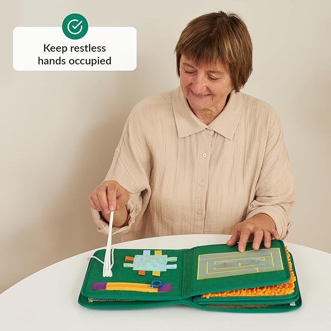 Fidget Book for Elderly | Fidget Blanket for Dementia | Dementia Products for Elderly | Gift, Activities and Fidget Toys for Seniors with Alzheimer’s or Dementia | Fidget Book v2