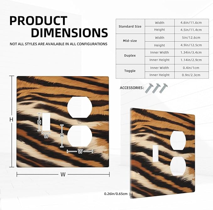 Tiger Texture Wild Animal Skin Pattern Print Wallplates 1 Toggle 1 Duplex Switch Plate Electrical GFCI Faceplate Decorative Light Switch Covers for Kids Room Office Decor