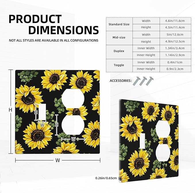 Wallplates Floral Sunflower Plants Flowers 1 Toggle 1 Duplex Switch Plate Electrical Gfci Faceplate Decorative Light Switch Covers For Bed Room Farmhouse Decor