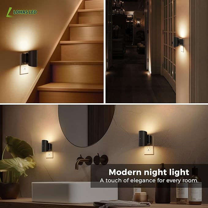 L LOHAS LED Night Light, Dimmable Night Lights Plug into Wall,2 Pack Nightlight for Kids,180° Rotatable, 3000K 0-150LM Dimmable Night Lights with Dusk to Dawn Sensor for Children Room Bathroom