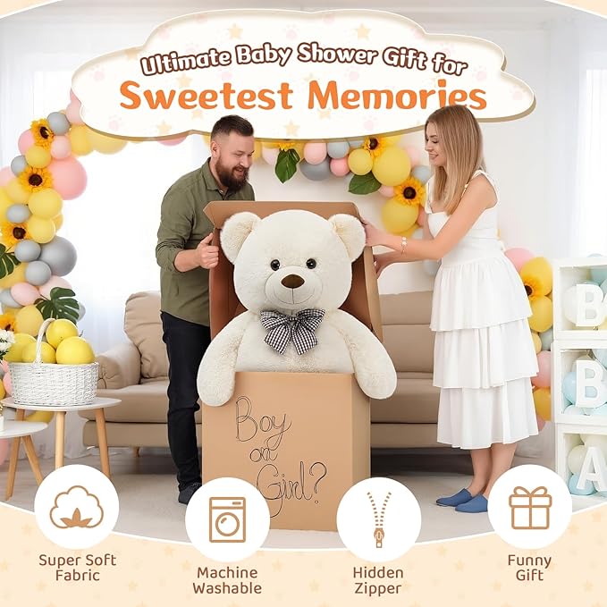MorisMos Life SizeTeddy Bear, 55 Inch Jumbo Big Stuffed Animals Plush, Large Bear Stuffed Animal Gifts for Girlfriend, Boyfriend, Kids, White