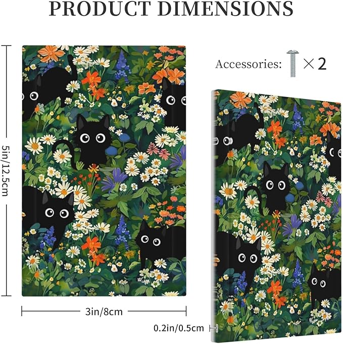 Funny Cartoon Boho Black/Green Cats Floral Decorative 1 Gang No Device Blank Wall Plate Oversize Kids Cute Boys Girl Electric Unused Receptacle Decorator/Gfci Light Outlets/Switches Face Plate Cover