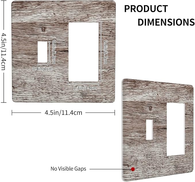 Light Switch Cover Plate Rustic Dark Grey Wood Plank Vintage Texture 2 Gang Toggle Rocker Combo Wall Plates Decorative Switch Plates and Outlet Covers Socket Cover for Farmhouse Home Decor