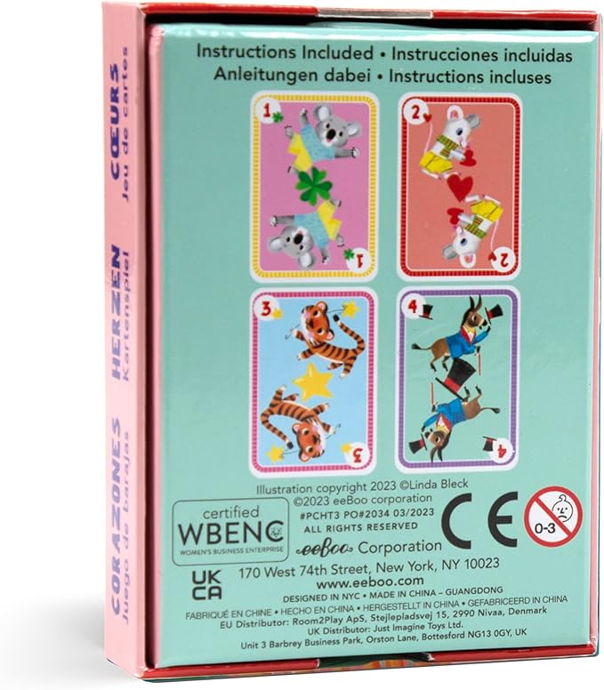 eeBoo Hearts Playing Card Game - 50 Animal Themed Cards, Classic Trick-Taking Card Game, Durable Oversized Cards, Screen-Free Fun, Ages 5+