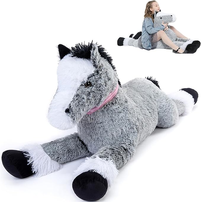 Tezituor 3ft Large Horse Stuffed Animal, 35 Inch Rideable Stuffed Pony Farm Plush Toy, Big Soft Horse Plush Body Pillow Christmas Birthday Gift for Kids