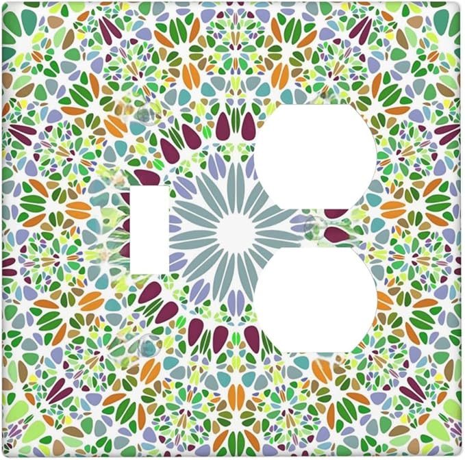 Mandala Flower Abstract Round Mosaic Floral Wallplates 1 Toggle 1 Duplex Switch Plate Electrical GFCI Faceplate Decorative Light Switch Covers for Bedroom Living Room Decor
