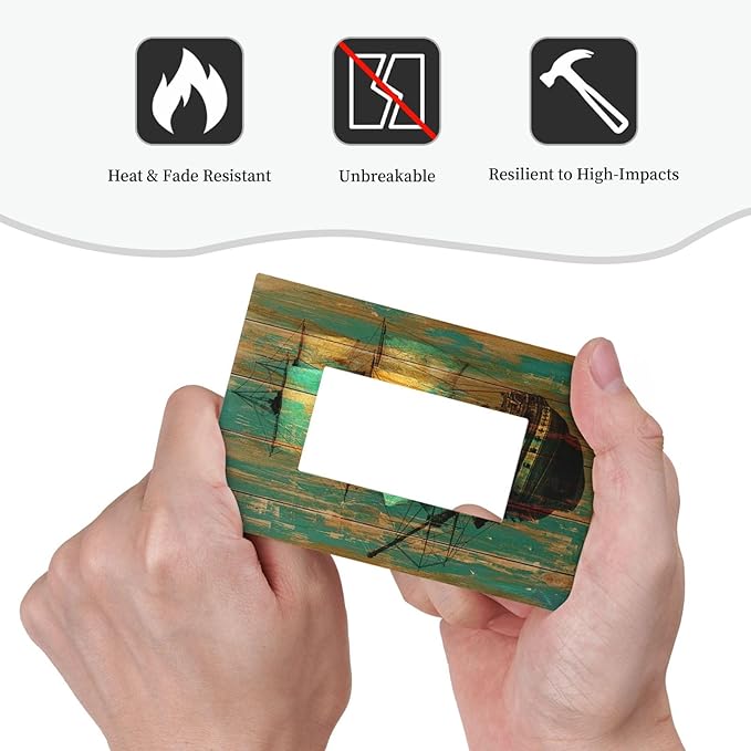 Decorative Outlet Covers Rustic Green Wood Grain Sailboat 1 Gang Single Rocker Light Switch Cover Plate Wall Plates GFCI Faceplate for Farmhouse Bedroom Decor