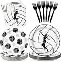 Grencian 96Pcs Volleyball Party Decorations Volleyball Paper Plates and Napkins Sports Theme Disposable Tableware for Girls Birthday Party Supplies Serves 24