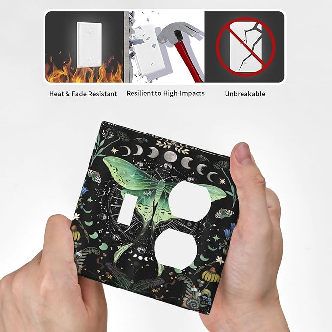 Moon Phase Butterfly Wildflower Plant Mysterious Night Moonlit Wallplates 1 Toggle 1 Duplex Switch Plate Electrical GFCI Faceplate Decorative Light Switch Covers for Bedroom Living Room Decor