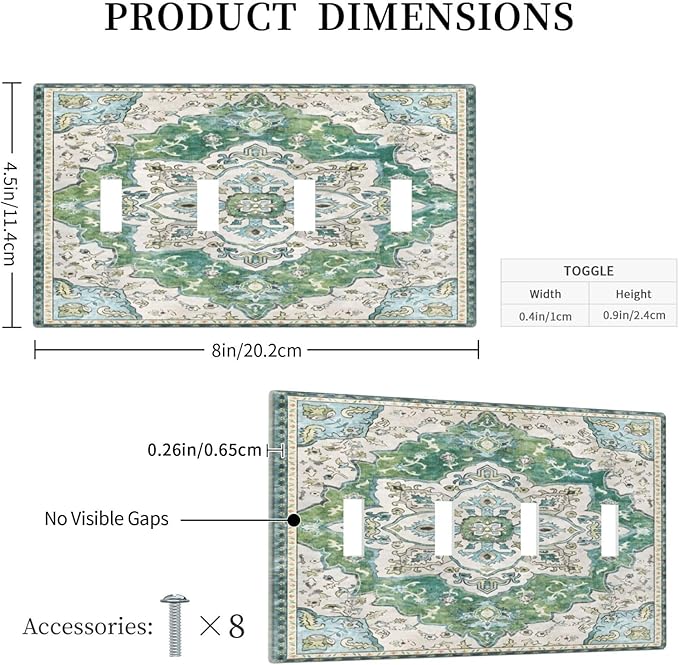 Sage Green Boho Vintage Floral Light Switch Covers Quad Toggle Electrical Faceplate 4 Gang Wall Plate Decorative Switch Plates Cover for Bedroom Living Room Decor
