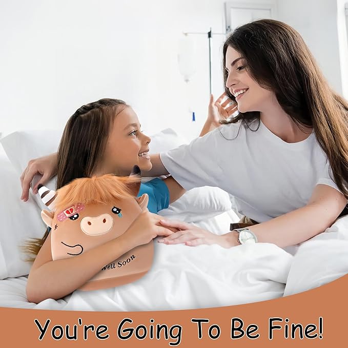 Get Well Highland Cow Plush - Adorable Cow Stuffed Animal Toy for All Ages, Perfect Get Well Gift for Kids, 9.45 Inch