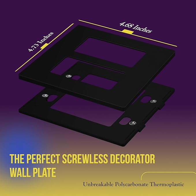 ENERLITES Screwless Decorator Wall Plate Child Safe Outlet Cover, Size 2-Gang 4.68" H x 4.73" L, Unbreakable Polycarbonate Thermoplastic, SI8832-BK, Glossy, Black