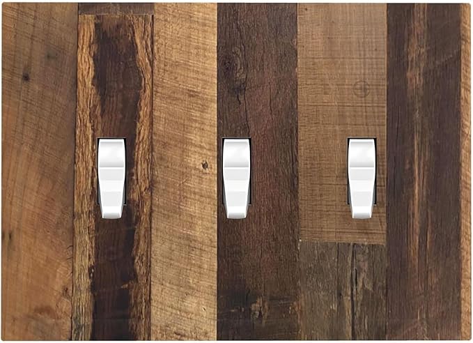 Decorative Switch Plates Natural Wood Brown Wooden Planks 3 Gang Wall Plate Triple Toggle Light Switch Cover Faceplate Electrical Wall Panels For Farmhouse Cabin Decor