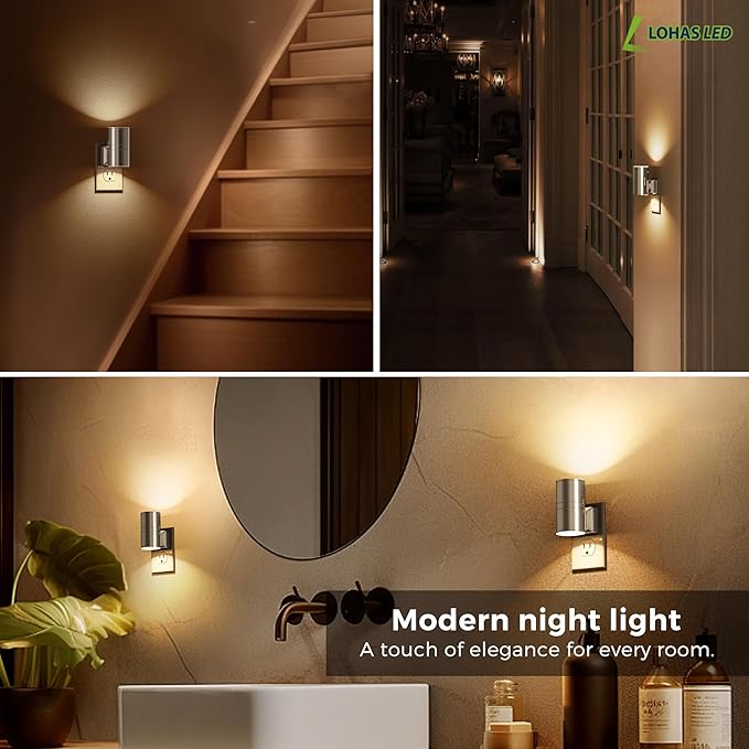 L LOHAS LED Night Light, Automatic Night Lights Plug into Wall, 2 Pack Nightlights With Light Sensor, 3000K Soft White 0-100LM Dimmable Modern Nightlight for Kids Bedroom Hallway