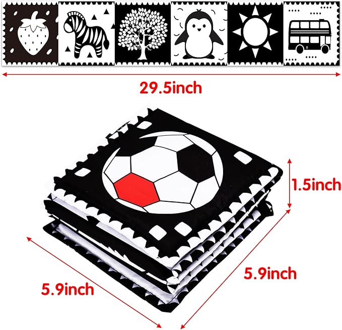 Black and White High Contrast Toys for Baby 0-3 3-6 months Infant Tummy Time Soft Crinkle Book Mirror Sensory Toys 0 2 4 5 6 Month Old Babies Boy Gril Newborn Development Christmas Stocking Stuffer
