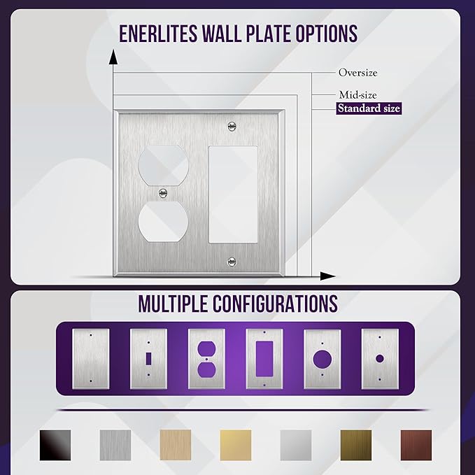 ENERLITES Combination Duplex Receptacle Outlet or Decorator Light Switch Metal Wall Plate, Corrosive Resistant, Size 2-Gang 4.50" x 4.57", 772131, 430 Stainless Steel, UL Listed, Silver