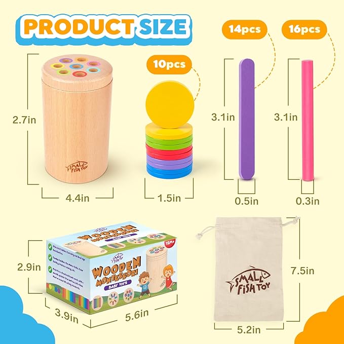 Wooden Montessori Baby Toddler Toys: 3 in1 Learning Fine Motor Preschool Toys, Educational Color Sorting Fidget Sensory Toys for Toddlers 1-3, Cause And Effect Boys Girls Gifts 12-18 Month Old