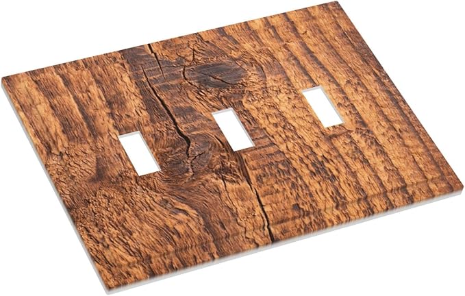Brown Wood Grain Rustic Natural Burl Print Decorative Switch Plates 3 Gang Wall Plate Triple Toggle Light Switch Cover Faceplate Electrical Wall Panels for Farmhouse Home Decor