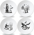 4 Set 10 Inch Halloween Gothic Plates Melamine Halloween Dinnerware Set Reusable Skull Candle Bat Tombstone Crow Melamine Plate Dishwasher for Toddlers Creatively Drop Resistant Cute Plastic Dish