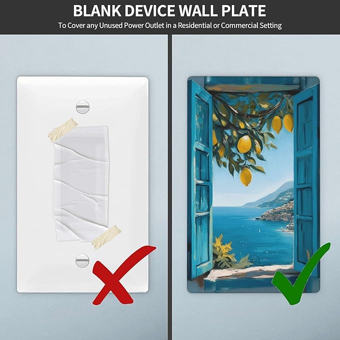 Decorative Art Light Switch Covers Seaside Window with Lemons 1 Gang No Device Blank Switchplate Electrical Faceplate for Home Decor