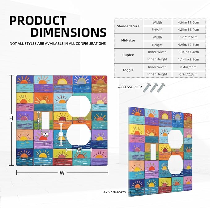 Sunrise Single Toggle Duplex Combo Outlet Wall Plate Decorative 2 Gang Light Switch Covers Electrical Switchplate Home Decorate Faceplat for Bathroom Bedroom Kitchen Room 4.5 x 4.5 Inch
