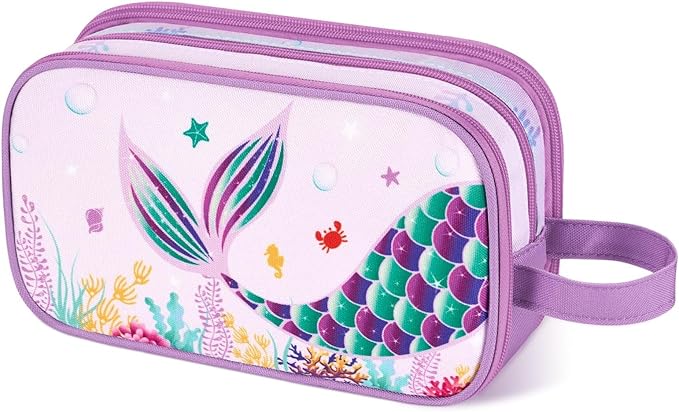 Mermaid Toiletry Bag - Kids Toiletry Bag for Girls Christmas Birthday Gift Camping Travel Toiletry Case Toiletries Makeup Cosmetic Pouch Pink Water-resistant Wash Bag Dopp Kit with Mesh Pocket