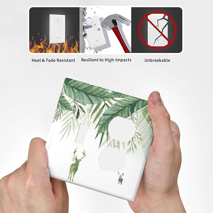 Deer Banana Leaves Palm Trees Green Plants Wallplates 1 Toggle 1 Duplex Switch Plate Electrical GFCI Faceplate Decorative Light Switch Covers for Bed Room Living Room Decor