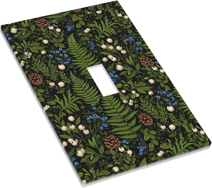Mystical Forest Floor 1-Gang Toggle Light Switch Plate, Dark Botanical Fern & Berry Cottagecore Woodland Decorative Wall Plate for Farmhouse Home Decor